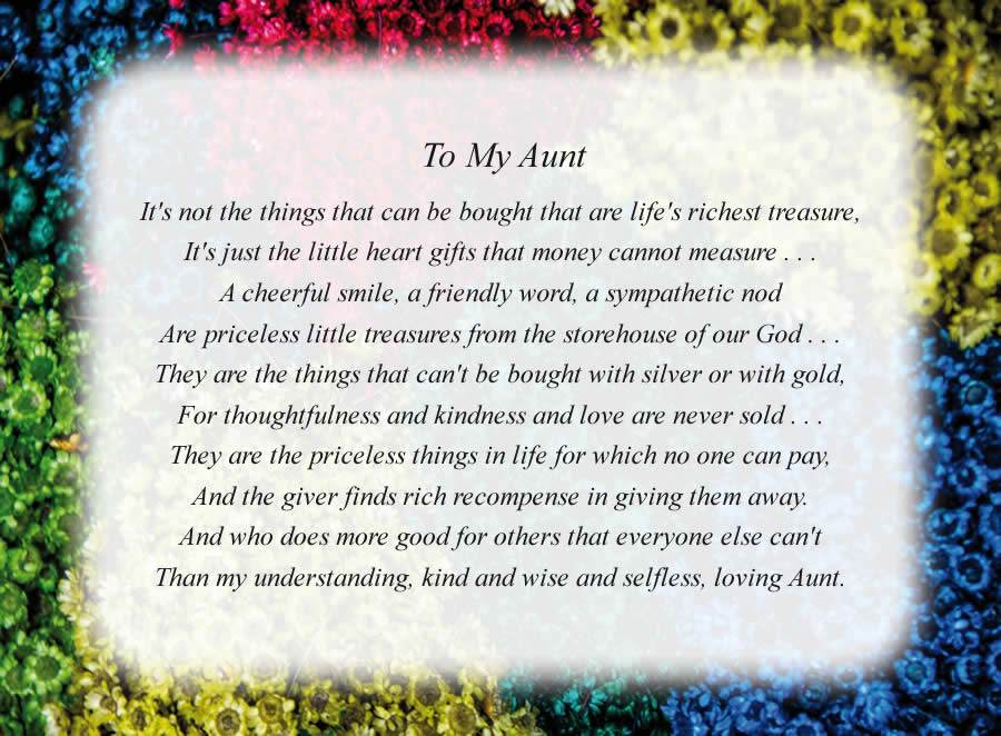 To My Aunt poem with the Colorful Flowers background