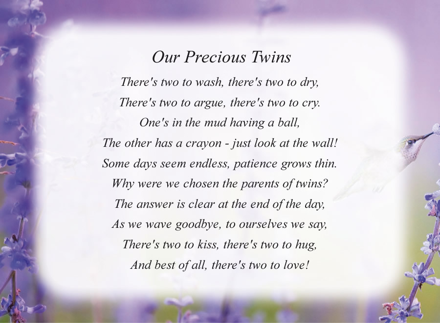 Our Precious Twins poem with the Hummingbird background