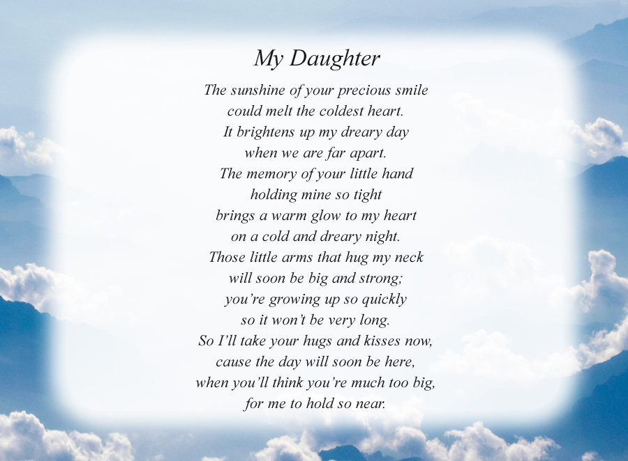 My Daughter poem with the Mountain Clouds background