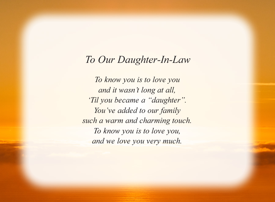To Our Daughter-In-Law poem with the Sunrise background