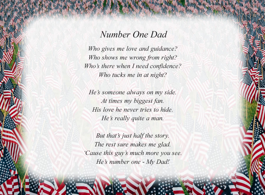 Number One Dad poem with the American Flags background