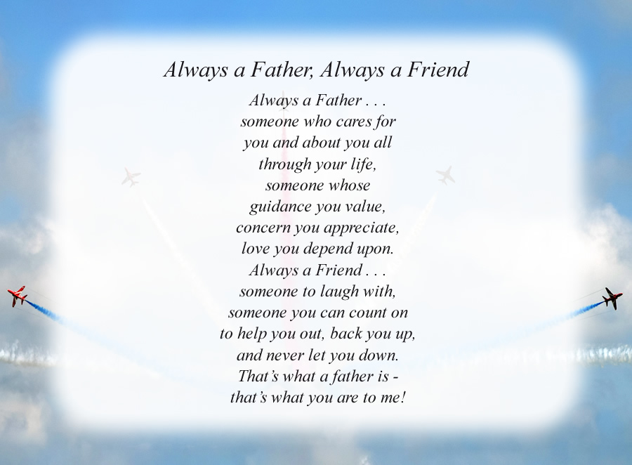 Always a Father, Always a Friend poem with the Planes background