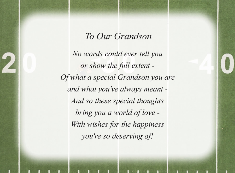 To Our Grandson poem with the Football Field background