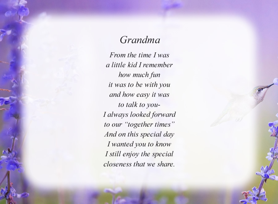 Grandma poem with the Hummingbird background