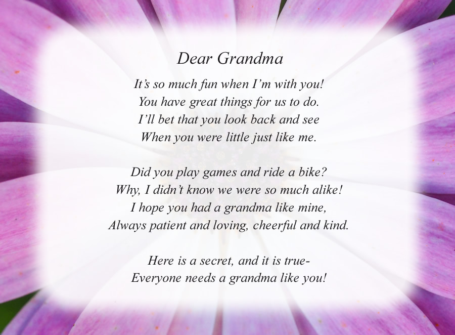 Dear Grandma(2) poem with the Purple Flower background