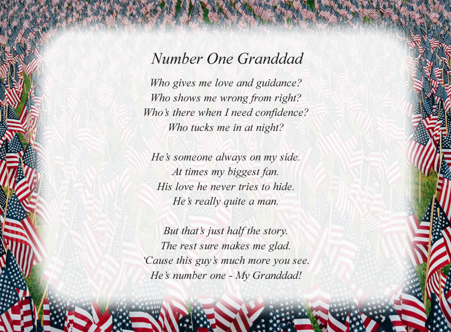 Number One Granddad poem with the American Flags background