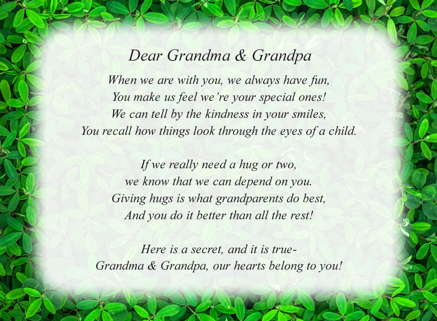 Dear Grandma & Grandpa poem with the Green Leaves background