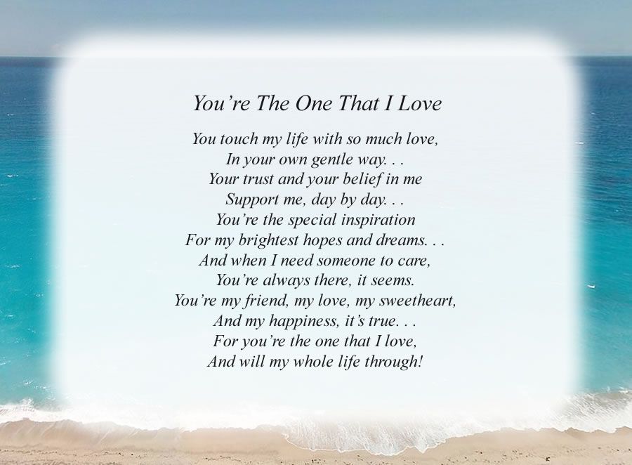 You're The One That I Love poem with the Beach background