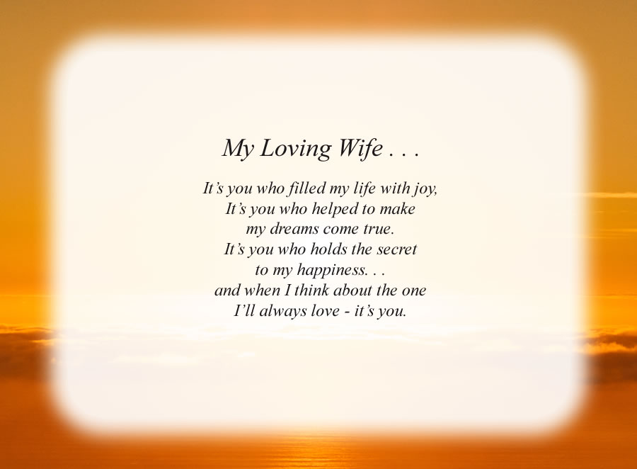 My Loving Wife . . .(2) poem with the Sunrise background