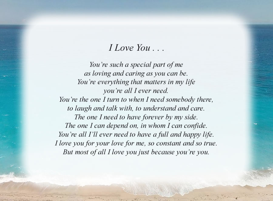 I Love You poem with the Beach background