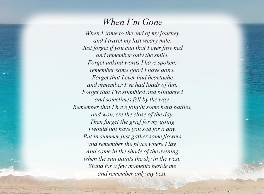 When I'm Gone poem with the Beach background