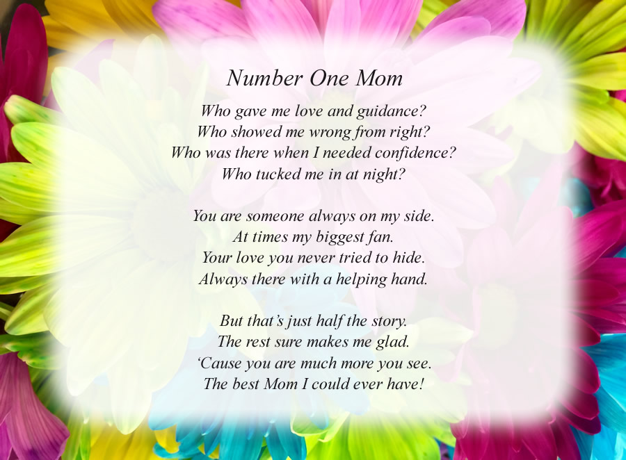 Number One Mom poem with the Flowers background