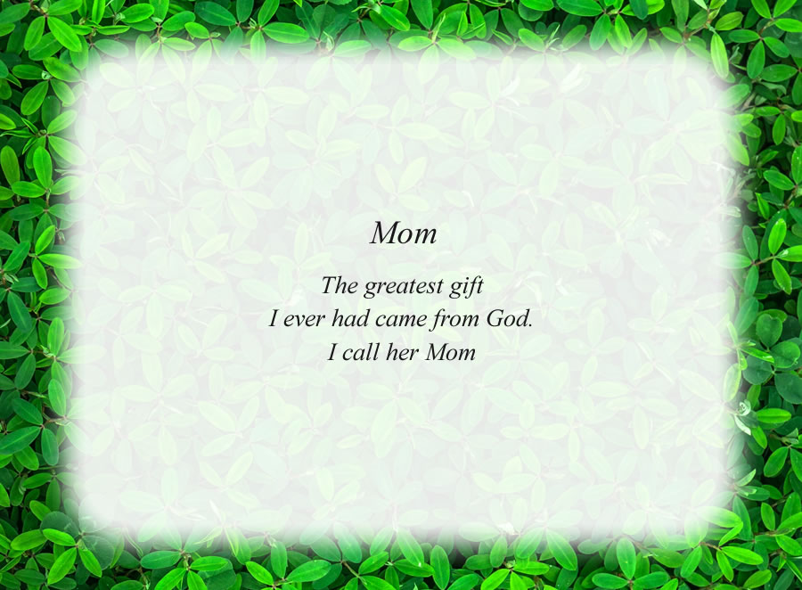 Mom(5) poem with the Green Leaves background