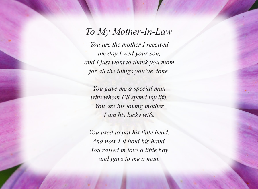 To My Mother-In-Law poem with the Purple Flower background