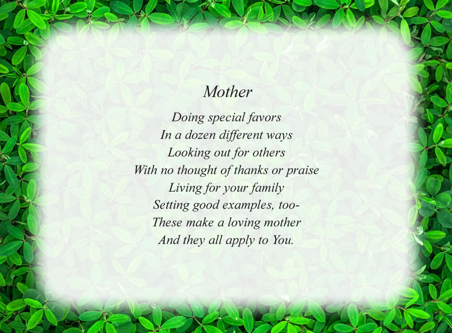 Mother poem with the Green Leaves background