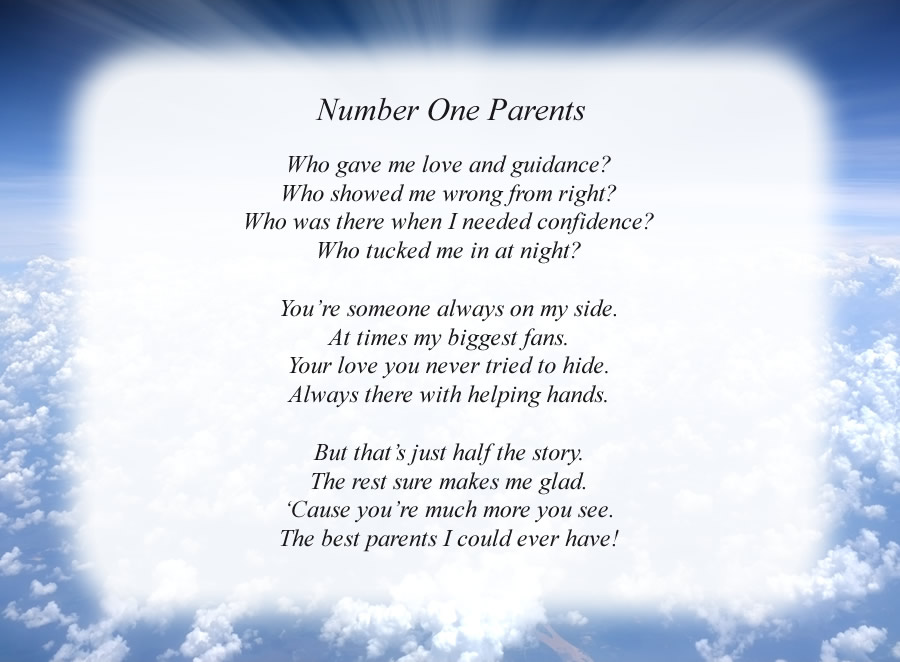 Number One Parents poem with the Clouds and Rays background