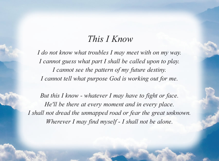 This I Know poem with the Mountain Clouds background