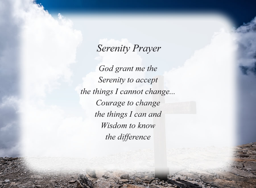 Serenity Prayer poem with the Cross and Clouds background