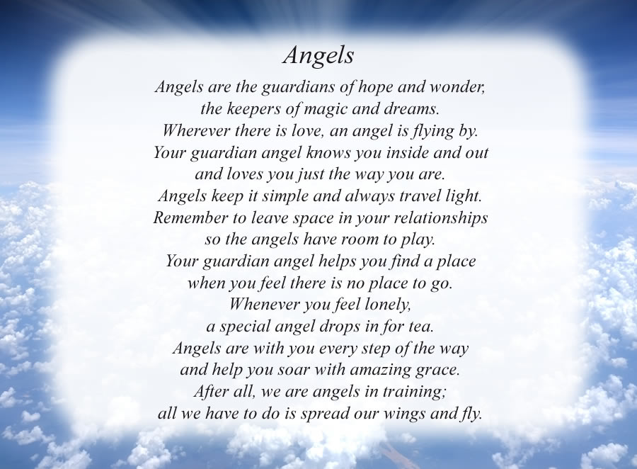 Angels poem with the Clouds and Rays background